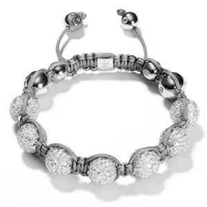 NWOT, Silver Cord, Pave and Hematite Beaded Hope Bracelet, Adjustable Pull Tie